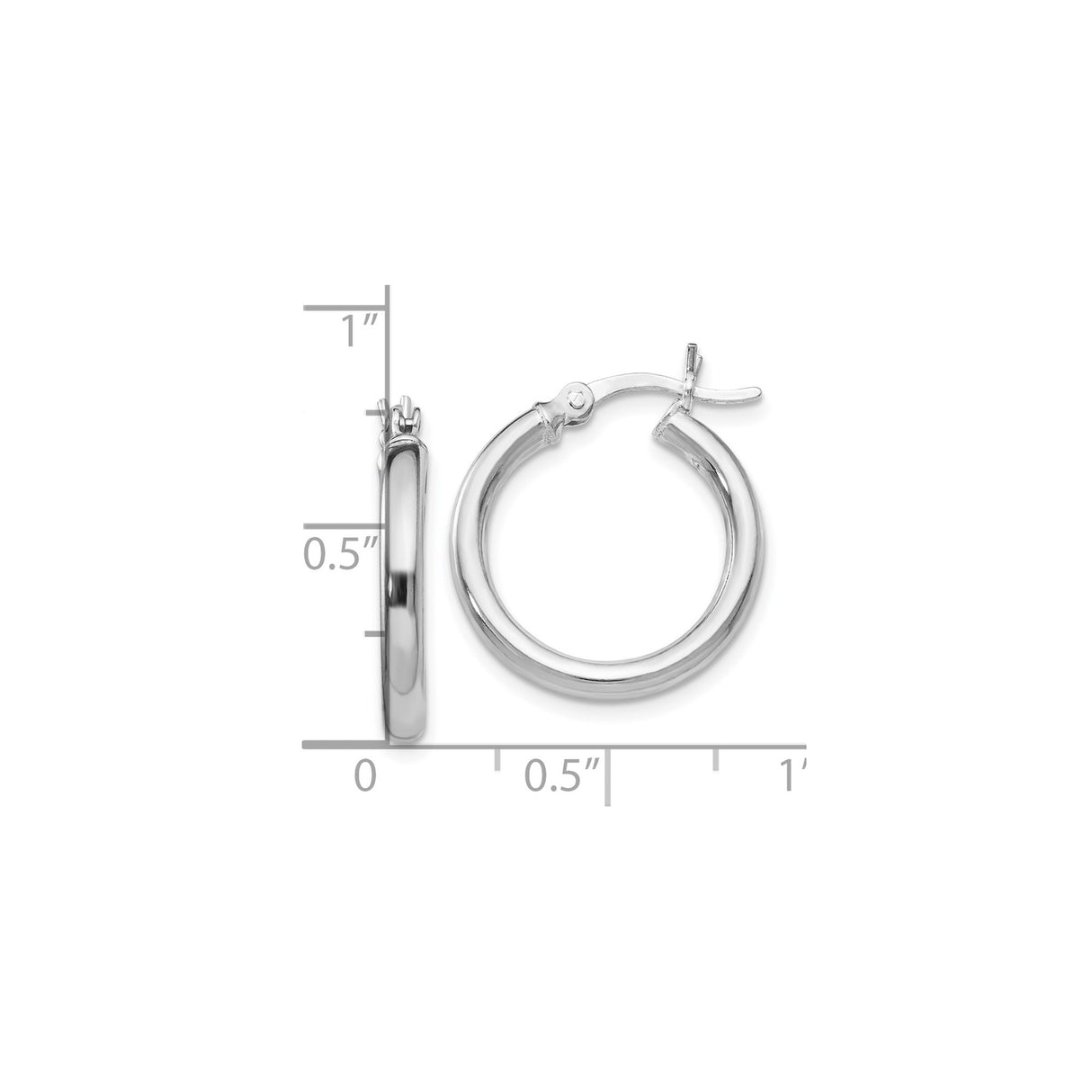 Sterling Silver Hoop Earrings, Medium Size with Polished Finish and Hinged Latch Back Closure
