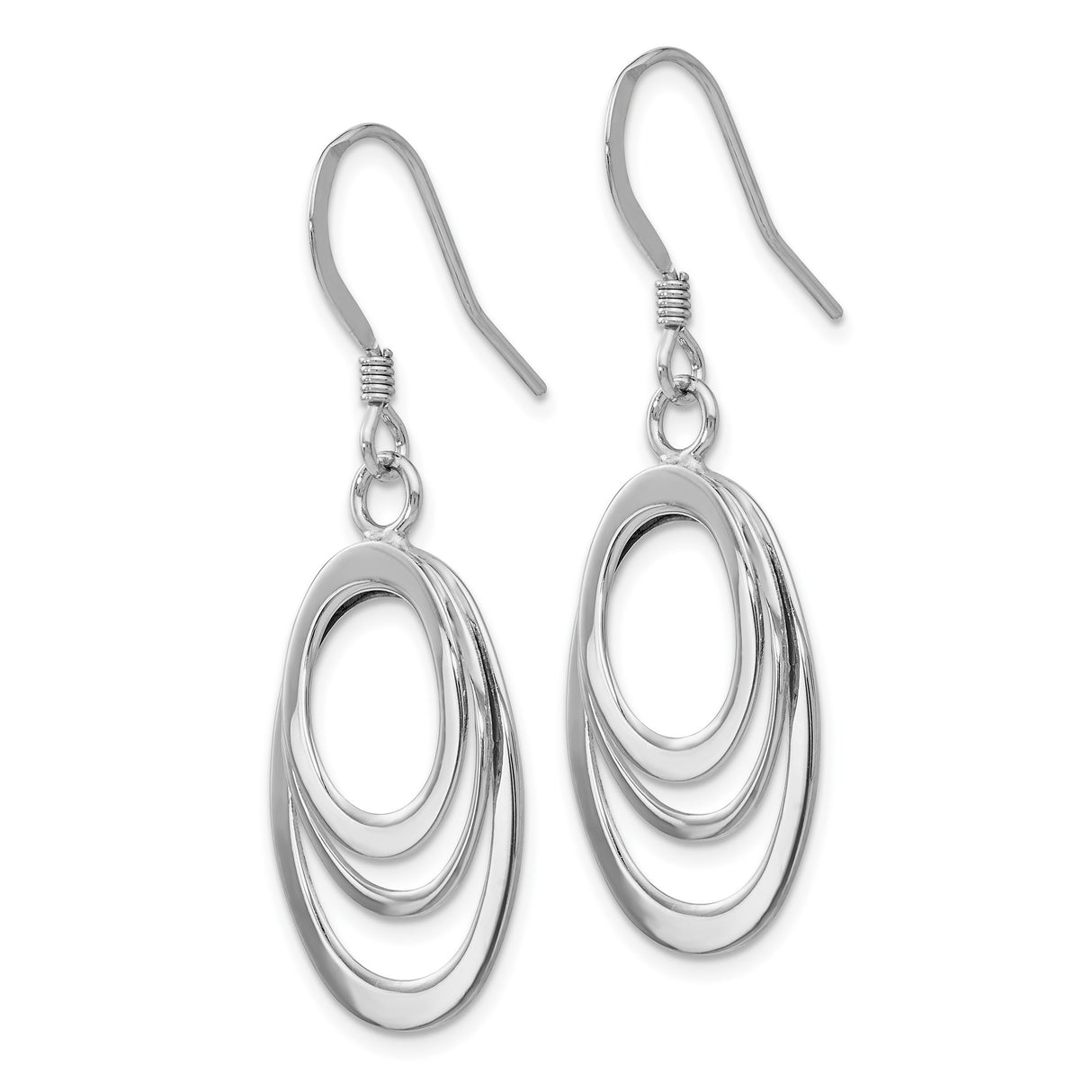 Sterling Silver Dangle Earrings with Layered Open Ovals and Polished Finish