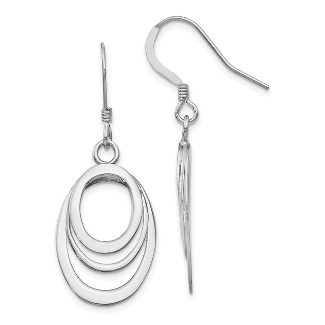Sterling Silver Dangle Earrings with Layered Open Ovals and Polished Finish