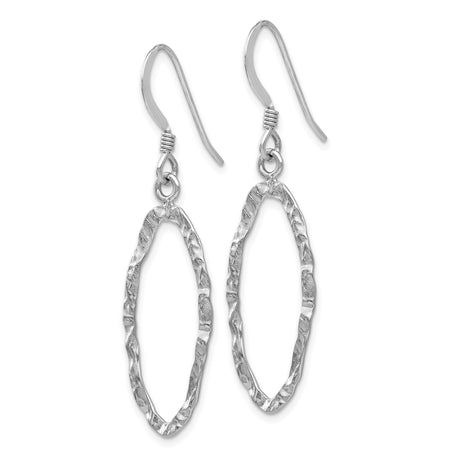 Sterling Silver Dangle Earrings with Elongated Open Oval Shapes and Hammered Texture