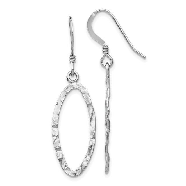 Sterling Silver Dangle Earrings with Elongated Open Oval Shapes and Hammered Texture