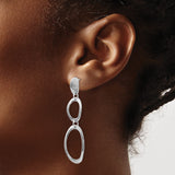 Sterling Silver Dangle Earrings with Open Oval Link Design, Modern Minimalist Drop Style for Women