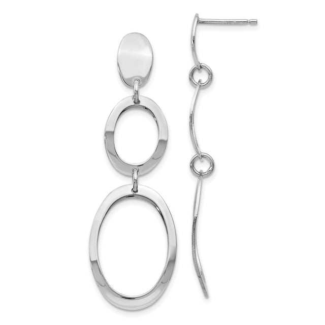Sterling Silver Dangle Earrings with Open Oval Link Design, Modern Minimalist Drop Style for Women