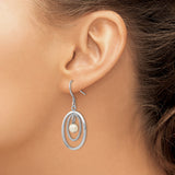 Sterling Silver Dangle Earrings with Freshwater Pearl and Double Oval Drop Design