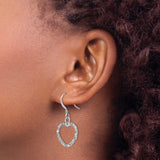 Sterling Silver Heart Dangle Earrings with Hammered Textured Finish for Women