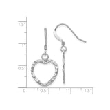 Sterling Silver Heart Dangle Earrings with Hammered Textured Finish for Women