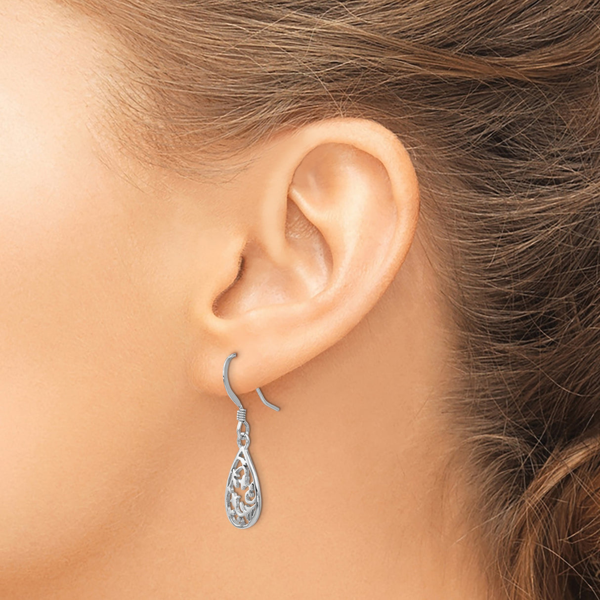 Sterling Silver Teardrop Dangle Earrings with Openwork Floral Vine Design for Women