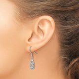 Sterling Silver Teardrop Dangle Earrings with Openwork Floral Vine Design for Women