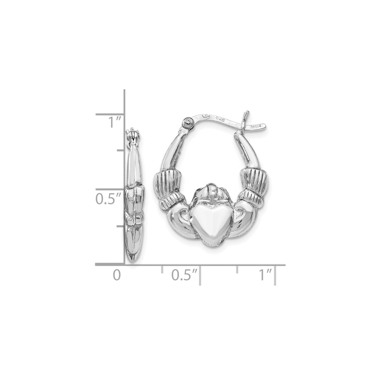 Sterling Silver Claddagh Hoop Earrings with Heart and Crown, Celtic Irish Design for Women