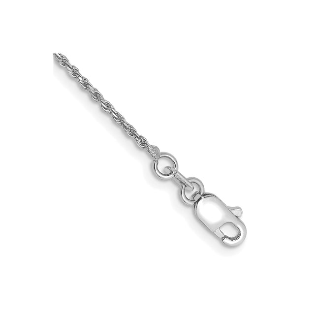 14K White Gold 1.15 mm Rope Chain Anklet, Polished
