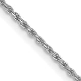 14K White Gold 1.15 mm Rope Chain Necklace, Polished detail view