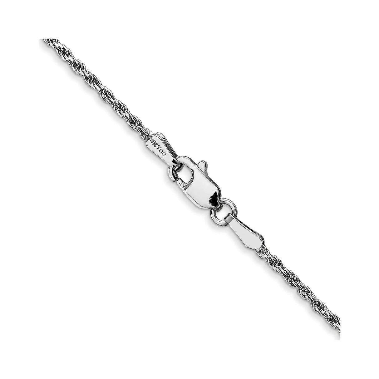 14K White Gold 1.3 mm Rope Chain Necklace, Polished alternate angle