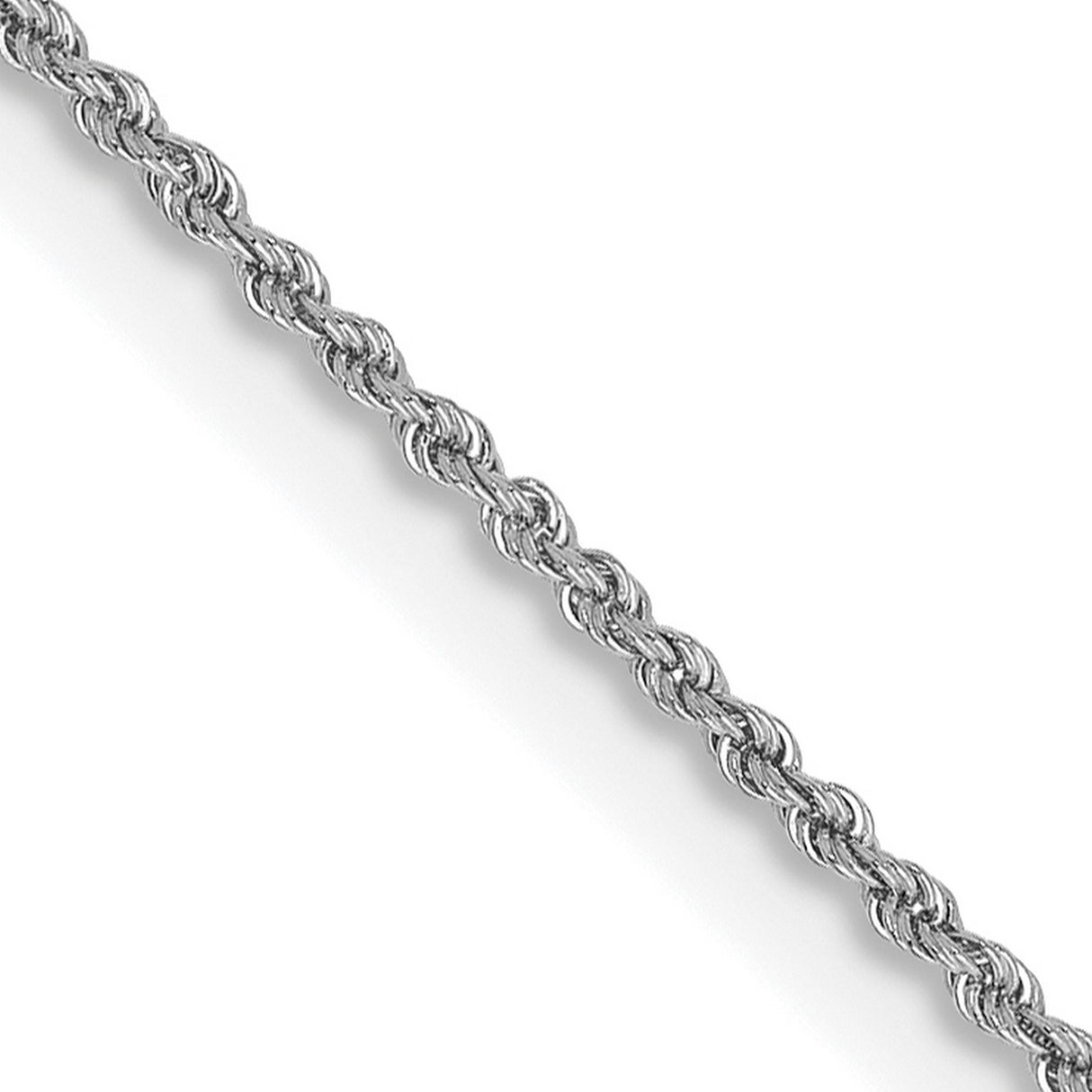14K White Gold 1.5 mm Rope Chain Necklace, Polished detail view
