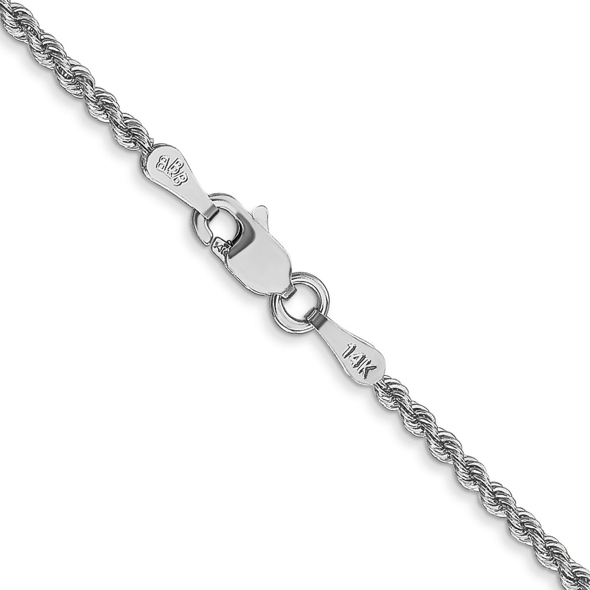 14K White Gold 2 mm Rope Chain Necklace, Polished alternate angle