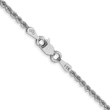 14K White Gold 2 mm Rope Chain Necklace, Polished alternate angle