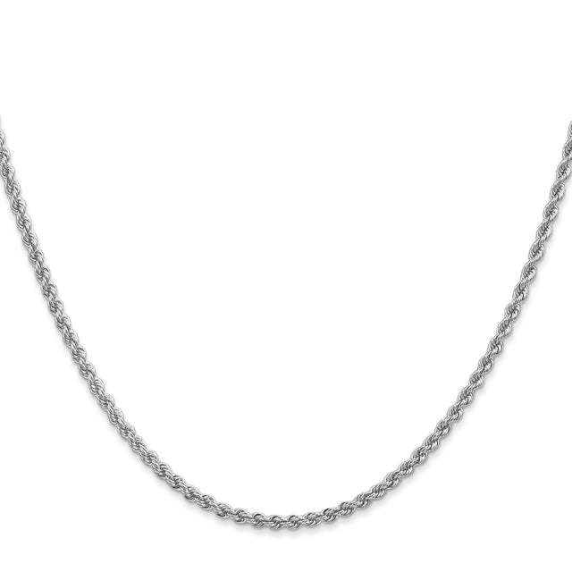 14K White Gold 2.25 mm Rope Chain Necklace, Polished