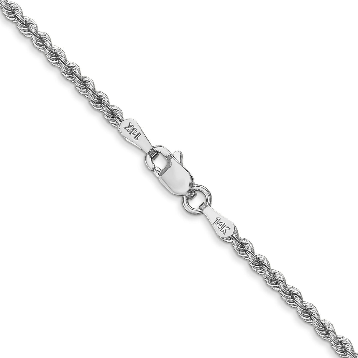14K White Gold 2.25 mm Rope Chain Necklace, Polished alternate angle
