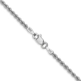 14K White Gold 2.25 mm Rope Chain Necklace, Polished alternate angle