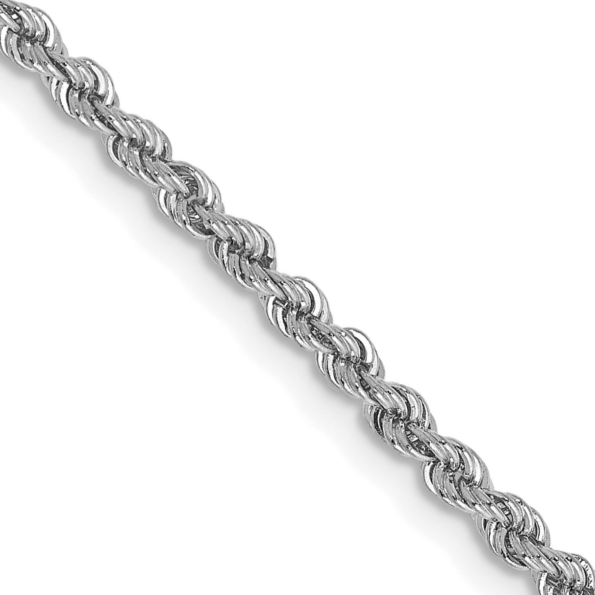 14K White Gold 2.25 mm Rope Chain Necklace, Polished detail view