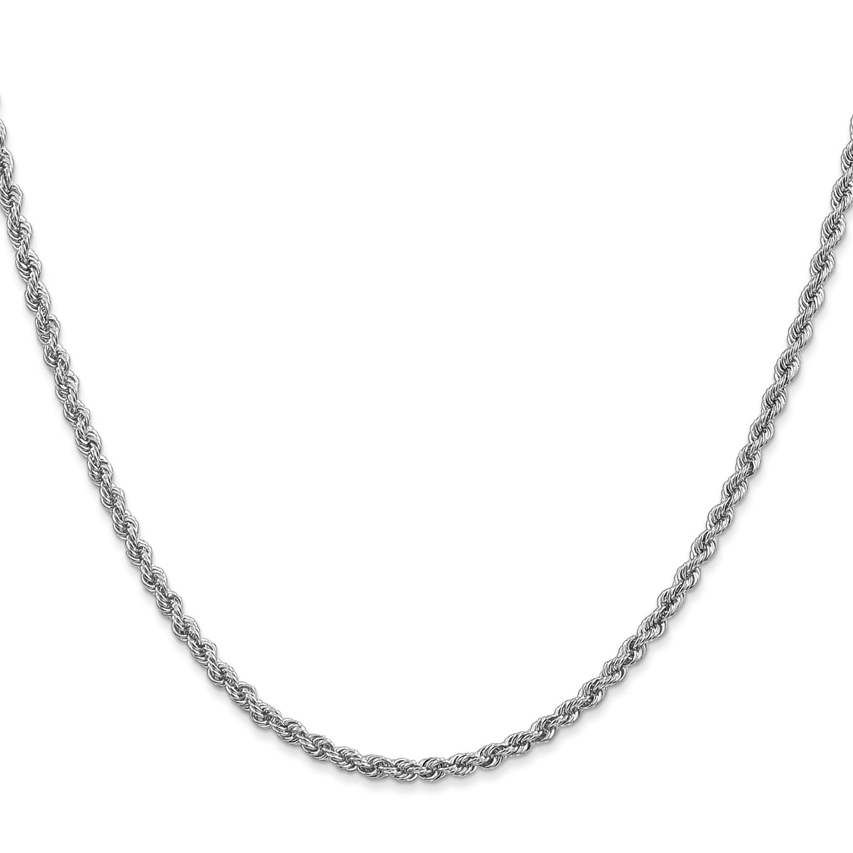 14K White Gold 2.5 mm Rope Chain Necklace, Polished