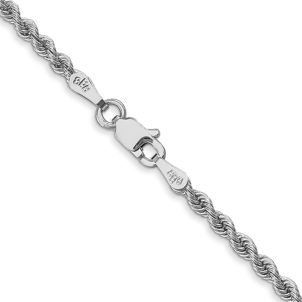 14K White Gold 2.5 mm Rope Chain Necklace, Polished alternate angle