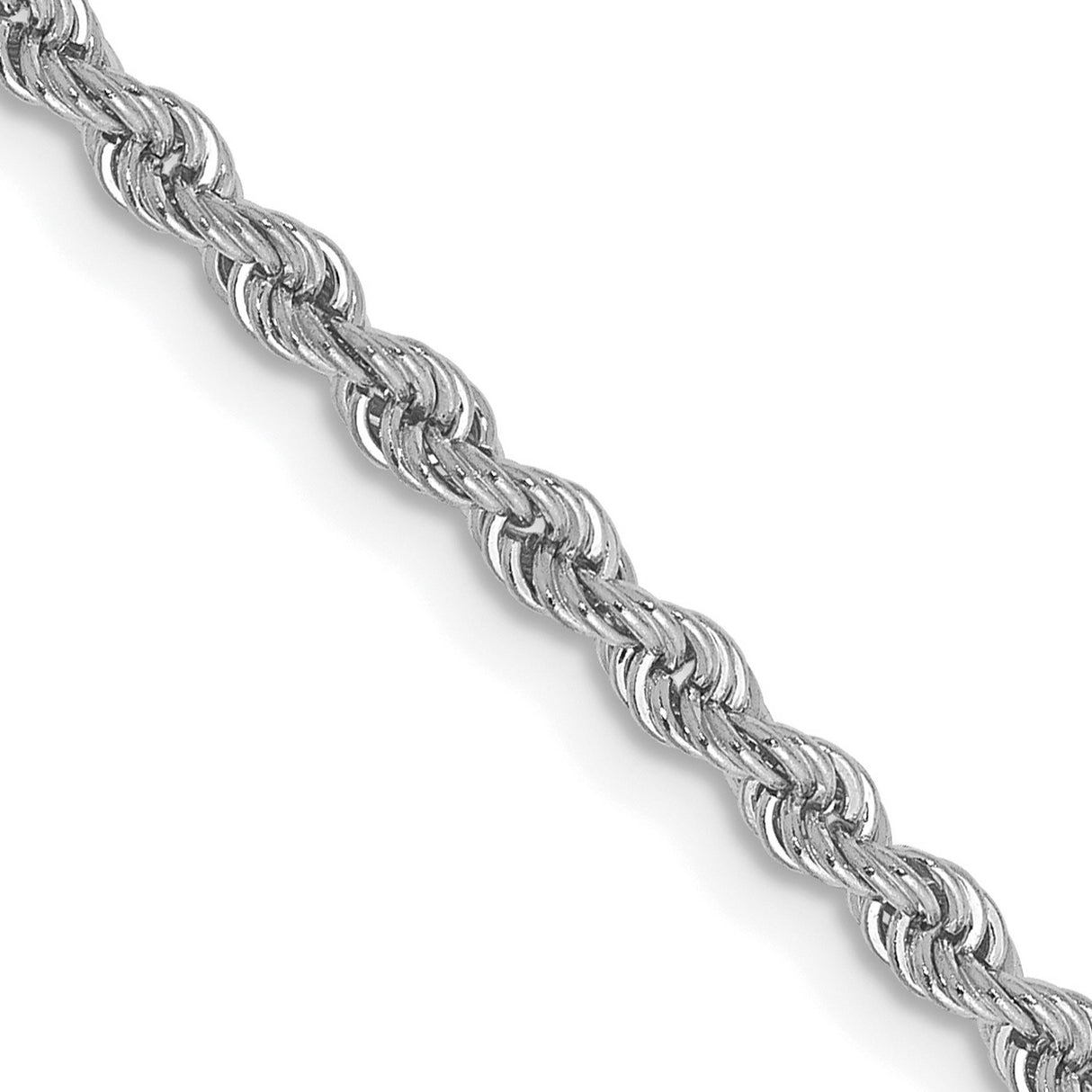 14K White Gold 2.5 mm Rope Chain Necklace, Polished detail view