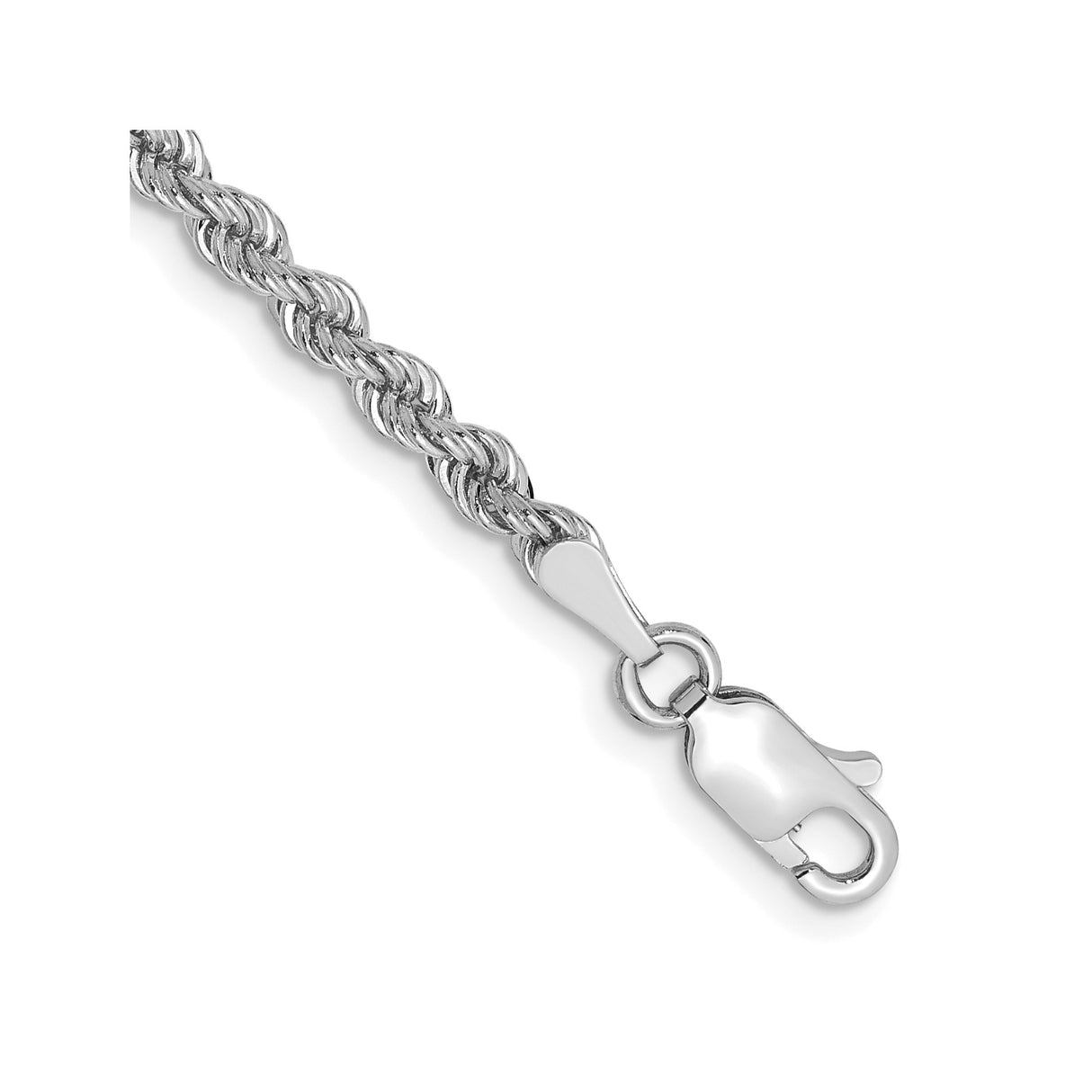 14K White Gold 2.75 mm Rope Chain Bracelet, Polished