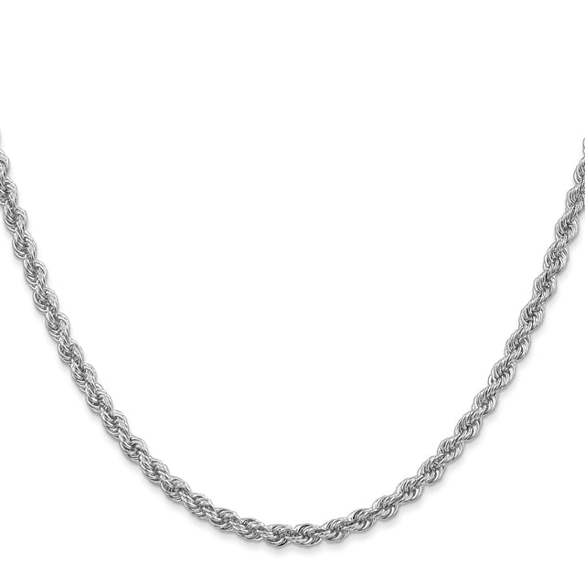 14K White Gold 3 mm Rope Chain Necklace, Polished