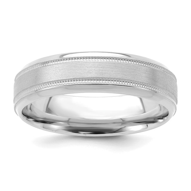 14k White Gold Milgrain, Comfort Fit wedding band ring
