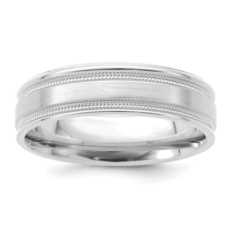 14k White Gold Milgrain, Comfort Fit wedding band ring