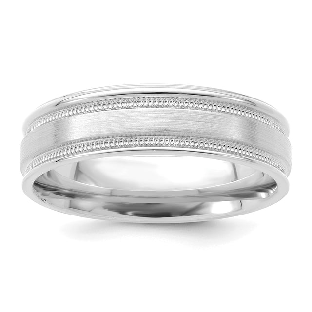 14k White Gold Milgrain, Comfort Fit wedding band ring