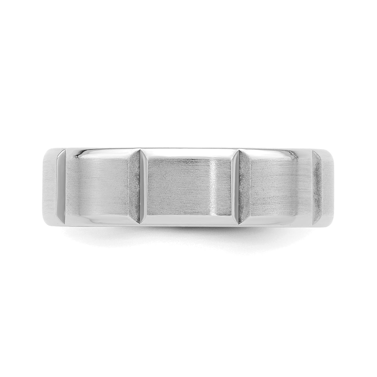 14k White Gold Beveled Edge, Comfort Fit wedding band ring detail view