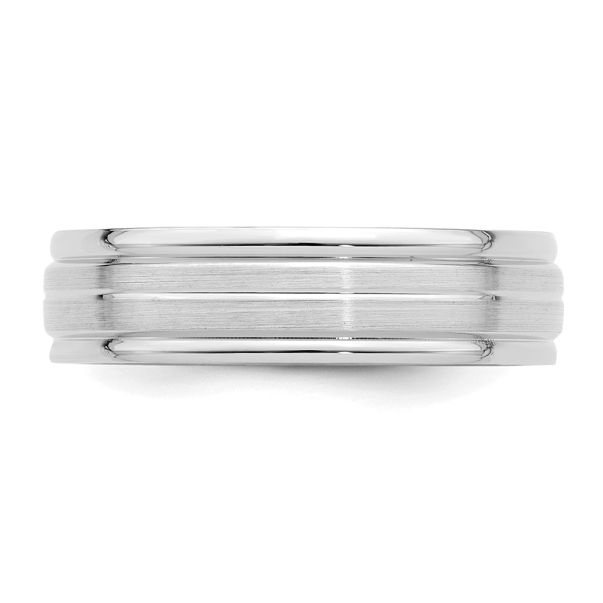 14k White Gold Brushed, Comfort Fit wedding band ring detail view