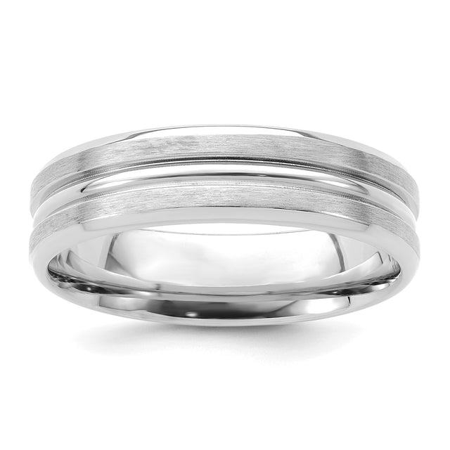 14k White Gold Beveled Edge, Comfort Fit wedding band ring