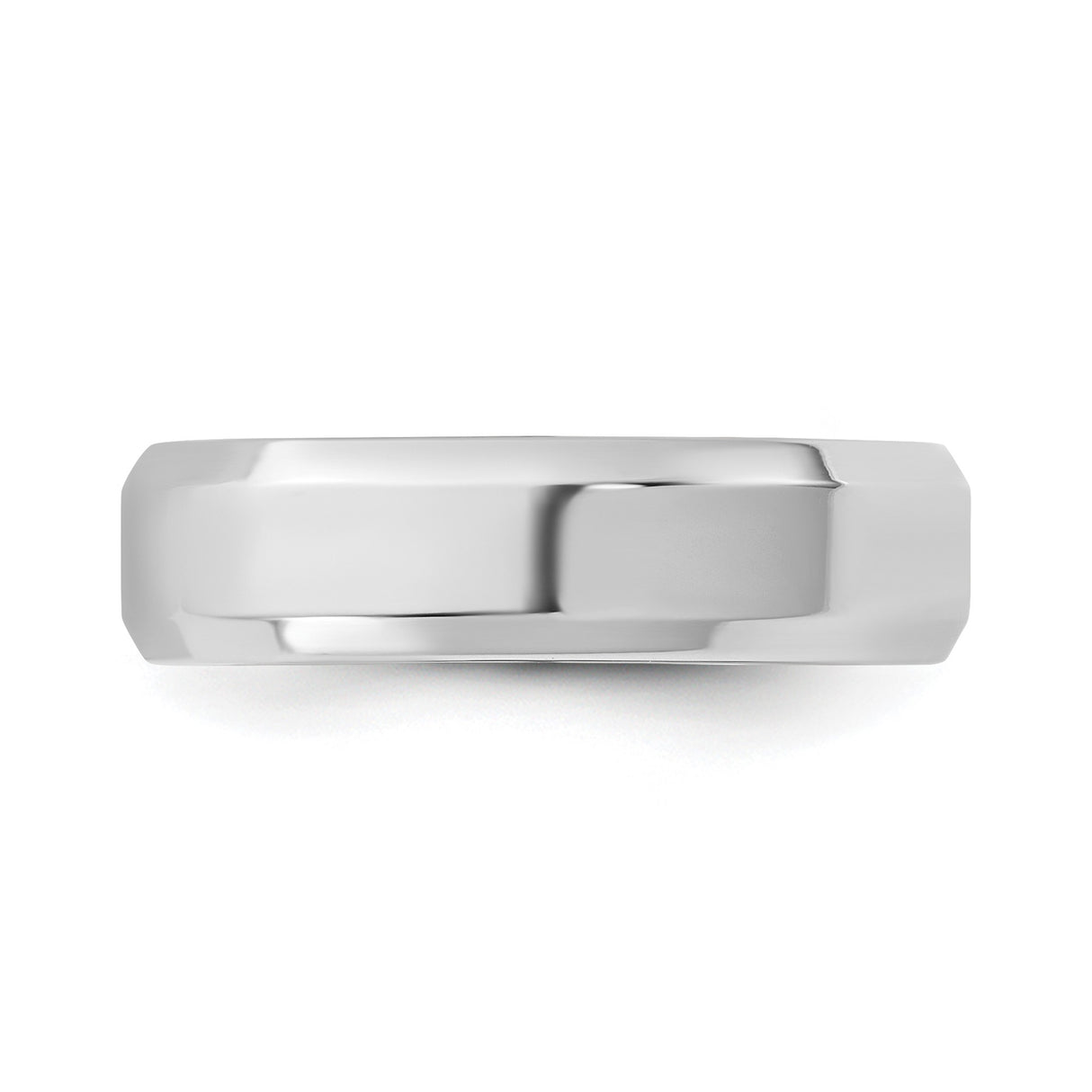 14k White Gold Beveled Edge, Comfort Fit wedding band ring detail view