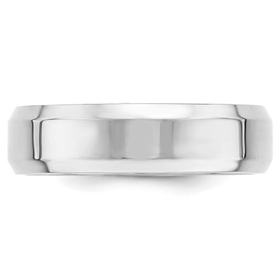 14K White Gold Beveled Edge Comfort Fit Wedding Band In Solid 6 mm Width