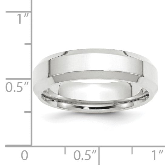 14K White Gold Beveled Edge Comfort Fit Wedding Band In Solid 6 mm Width