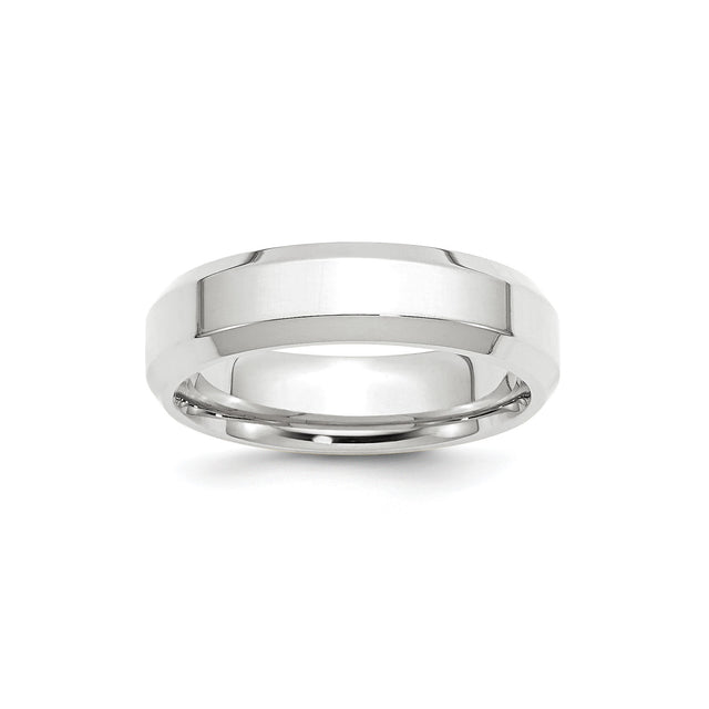 10k White Gold Beveled Edge, Comfort Fit wedding band ring