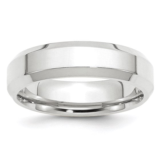 14K White Gold Beveled Edge Comfort Fit Wedding Band In Solid 6 mm Width