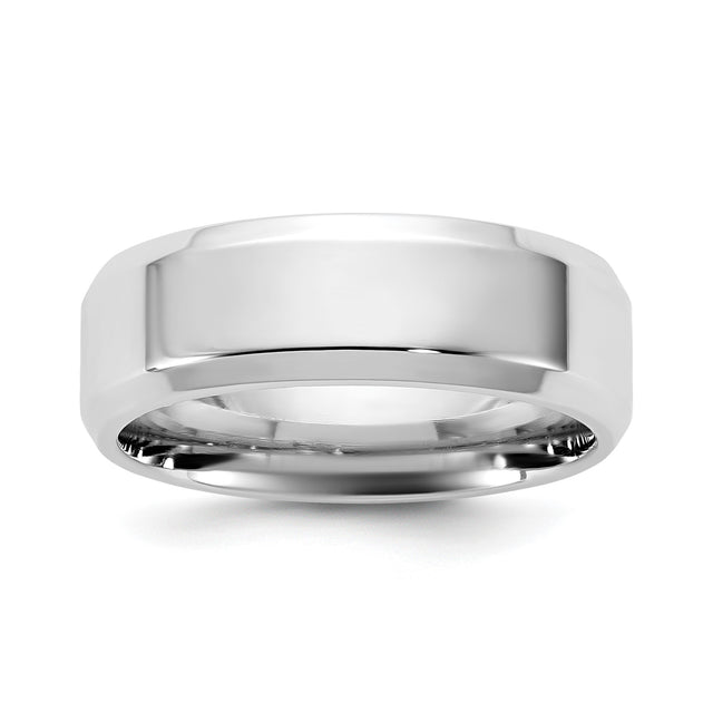 10k White Gold Beveled Edge, Comfort Fit wedding band ring