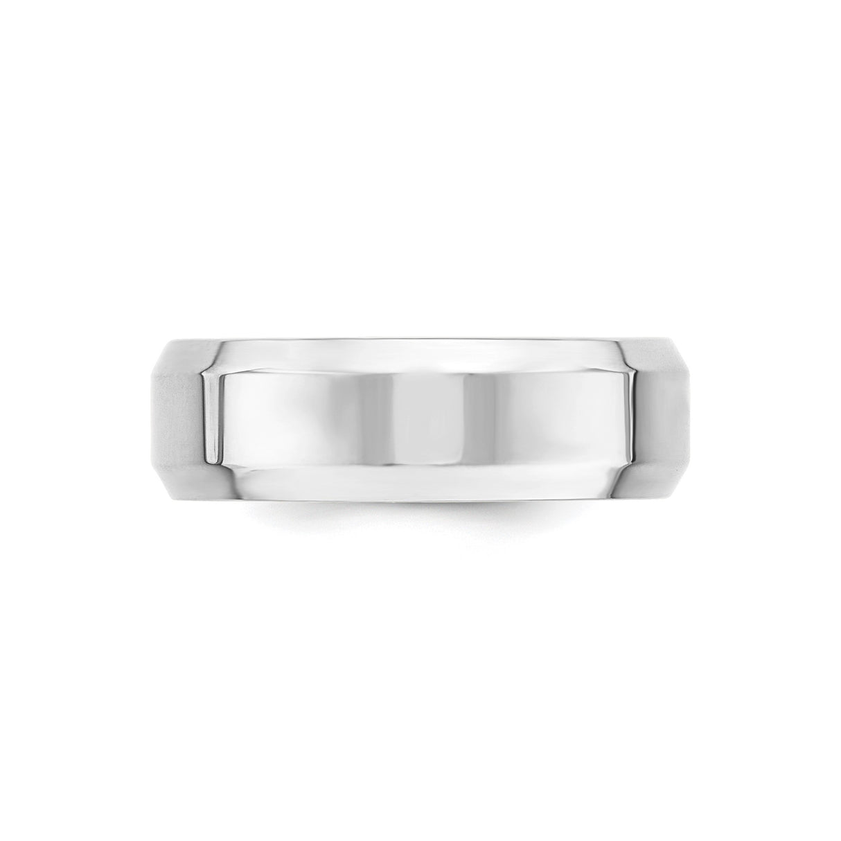 10k White Gold Beveled Edge, Comfort Fit wedding band ring detail view