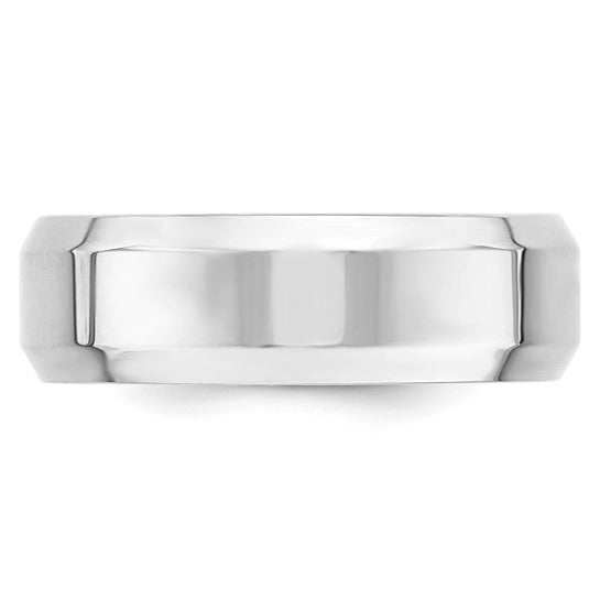 14K White Gold Beveled Edge Comfort Fit 7mm Solid No Stone Wedding Band