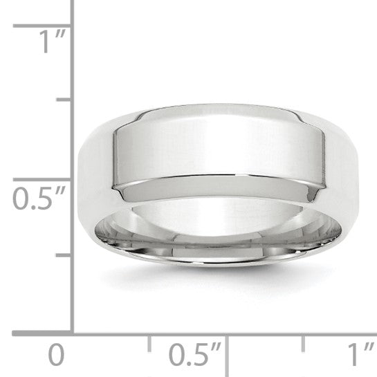14K White Gold Beveled Edge Wedding Band, Comfort Fit, No Stone, 8mm