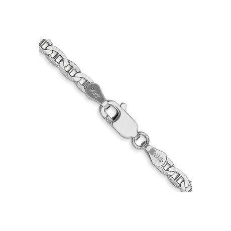 14K White Gold 3 mm Polished Chain Necklace, Solid alternate angle