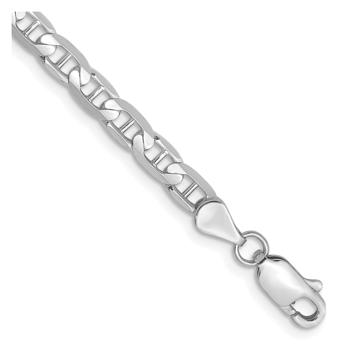 14K White Gold 3.75 mm Polished Chain Bracelet, Solid