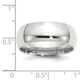 14K White Gold Comfort Fit Wedding Band, Polished Dome, Classic Solid 8 Mm