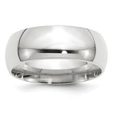 14K White Gold Comfort Fit Wedding Band, Polished Dome, Classic Solid 8 Mm