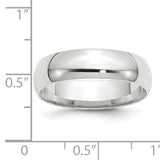 14K White Gold Lightweight Comfort Fit Wedding Band 6mm With Polished Finish