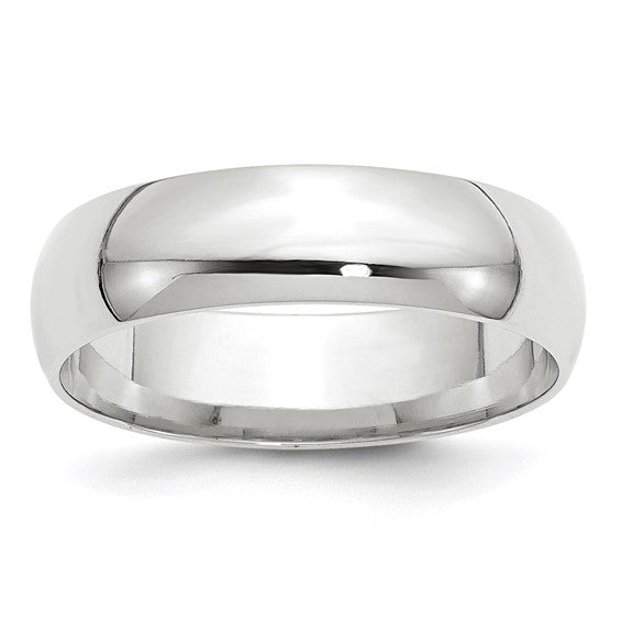 14K White Gold Lightweight Comfort Fit Wedding Band 6mm With Polished Finish