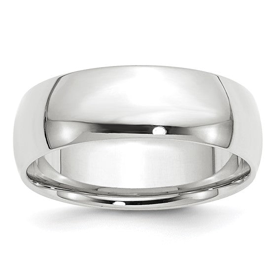 14K White Gold Comfort Fit Wedding Band, Lightweight Solid 7mm Ring